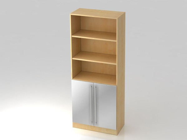 Hammerbacher Schrank 5OH, 2 Türen unten Sockelblende, Relinggriff Ahorn/Silber, 80x42x200,4 cm (BxTxH), V7700/3/S/RE