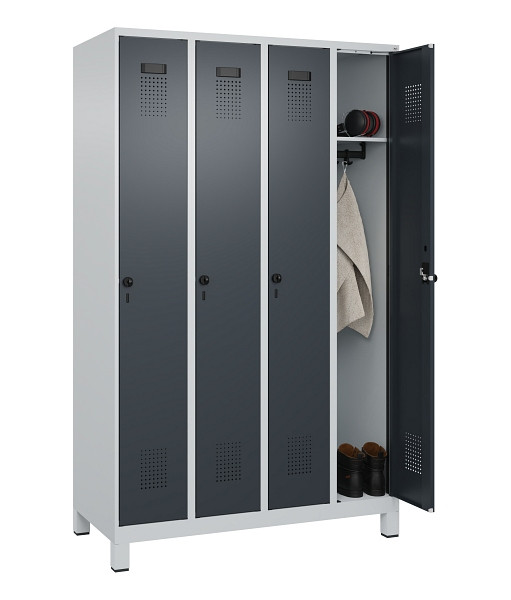 C+P Spind Evolo PLUS, mit Füßen, 4 Abteile, 1950x1200x500mm, 7035/7016, Verschluss Drehriegel, Ablageböden 4, 049010-40 S10012