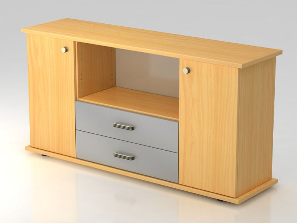 Hammerbacher Sideboard 2 Türen, 2, Schübe, Streifengriff Buche/Buche, 166,1x44,8x84 cm (BxTxH), VSBTS/6/6/SG