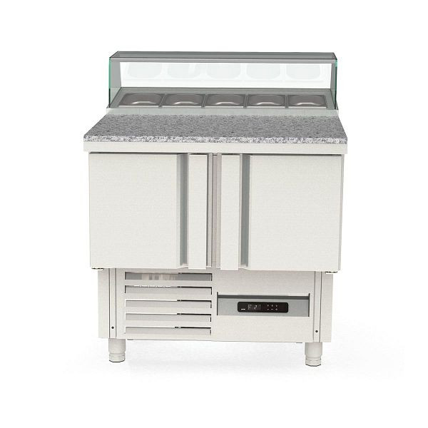 Vaiotec TOPLINE Belegstation 700 / 2-fach mit Türen, eckiger Glasaufsatz, GN 1/6, Breite: 925 mm, 11578