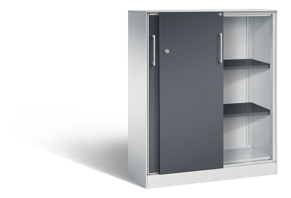 C+P Schiebetürenschrank Asisto, H1310xB1000xT435mm, Farbe: Lichtgrau / Schwarzgrau, Bügelgriff, 3 OH, 142032-000 S10144