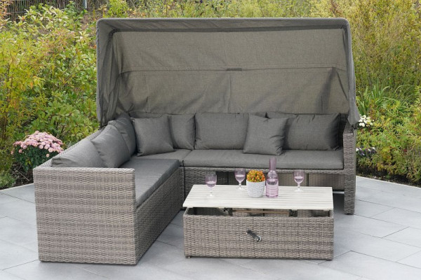 Merxx San Marco Eckset, mit Dach, inkl. Sitz- und Rückenkissen, 1 Tisch, manuel höhenverstellbar, 110x60x36/58 cm, grau, 28425-262