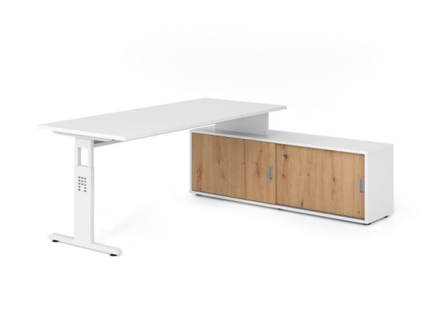 Hammerbacher Aufsatz-Schreibtisch OSE19, 180x80cm, Platte: Weiß, 25mm dick, T-Fuß Gestell Weiß, Ahorn, SB/W/W/W/R, VOSE19SB/W/W/W/R