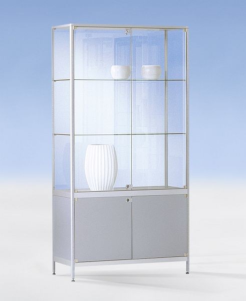 BST Staufachvitrine mit Alurahmen, 2 Böden, Unterschrank, Schiebetüren, 800x500x1950mm (BxTxH), NICE-VA08850 (VS805)