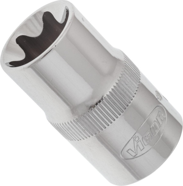 VIGOR TORX Steckschlüsseleinsatz, Vierkant hohl 12,5 mm (1/2 Zoll), Außen TORX Profil, E18, VE: 5 Stück, V2196