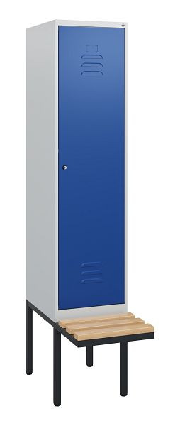 C+P Umkleidespind Classic PLUS, 1950x400x815mm, 7035/5010, Zylinderschloss, Buche-Sitzleisten, 0800405-12 S10018