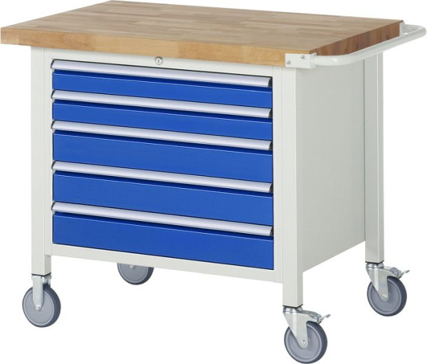 RAU Fahrbare Werkbank 8000 - Modell 8271, B1000 x T700 x H880-1080 mm, Unterbau-Container, 5x Schubladen: 2xH90, 3xH120 mm, 05-8271A2-107B4H.11