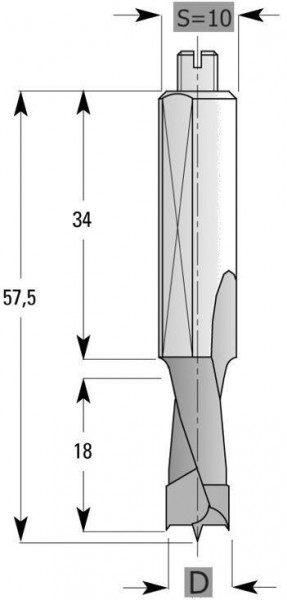 Edessö Dübelbohrer HW S10, hinterfräst, A: 8, B: 18, GL: 57,5 - LH, 143208002