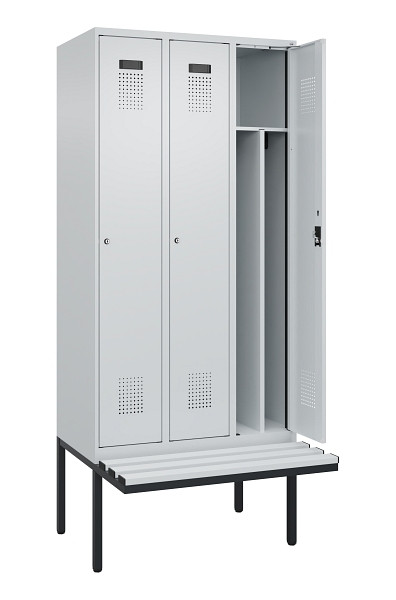 C+P Spind Evolo PLUS, 3 Abteile, 2120x900x815mm, 7035/7035, Haken 4, Zylinderschloss, Material Sitzfläche Kunststoff, 0490407-30F S10094