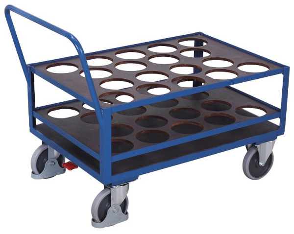 VARIOfit Stahlflaschenwagen, Ladefläche: 1.120 x 760 mm, RAL 5010 enzianblau, mit 18 runden Ausschnitten, sw-700.337