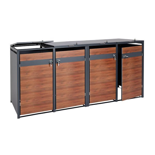 Mendler 4er Mülltonnenverkleidung HWC-J82, Mülltonnenbox, erweiterbar, Metall 100kg, anthrazit, Kirsche-Holzoptik dunkelbraun, 2x83369+2x83370