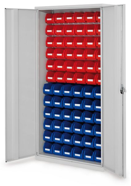 Kappes RasterPlan- Schlitzplattenschrank, H1950 x B 1000 x T 410 mm RAL 7035, Modell 52, Vollblechtüren bestückt mit Lagersichtkästen, 1353.02.1013
