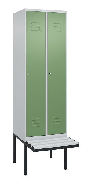 C+P Umkleidespind Classic PLUS, 2 Abteile, 2120x600x815mm, 7035/6011, Zylinderschlösser, 3 Doppel-Haken, 0800407-20 S10022