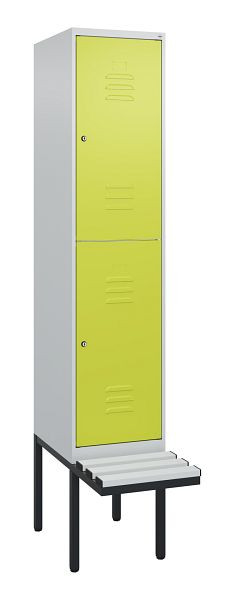 C+P Doppelstöckiger Spind Classic PLUS, 2120x400x815mm, 7035/0024, Zylinderschlösser, mit Untergestell und schwebender Sitzfläche, 0803407-12 S10025