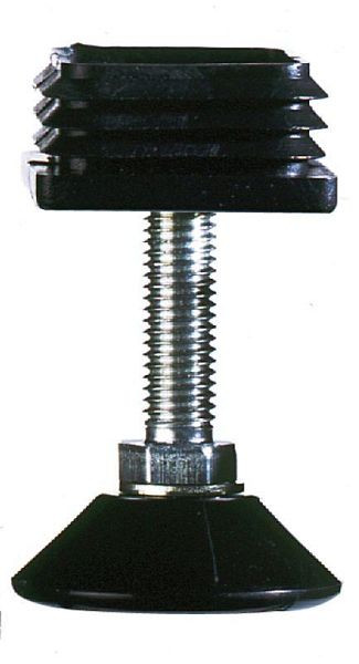 KLW Stopfen für Quadrat-Rohre 40x40x2 mm mit Metall-Gewinde-Einsatz aus schwarzem Kunststoff, mit Fußteller 30 mm höhenverstellbar, 03/KUG-V-40x40