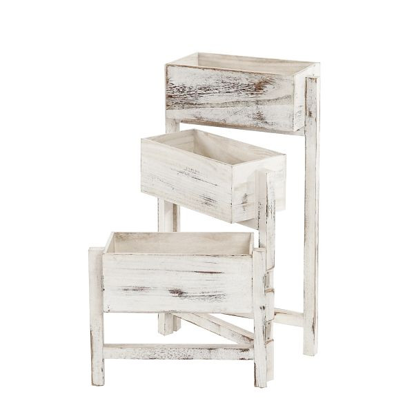 Mendler Pflanzregal T275, Standregal Blumenständer Pflanzkasten, 65x108x15cm, Holz Shabby-Look Vintage, weiß, 36710