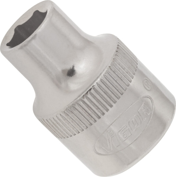 VIGOR Steckschlüsseleinsatz, Vierkant hohl 10 mm (3/8 Zoll), Außen-Sechskant Profil, 7 mm, Länge: 28 mm, Für Handbetätigung, V2277N
