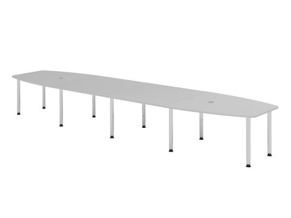 Hammerbacher Konferenztisch KT52C, 520 x 130 cm, Platte: Grau, 25mm dick, Zehn-Fuß-Gestell verchromt, Rundrohr 6 cm, Arbeitshöhe 72-74 cm, VKT52C/5/C