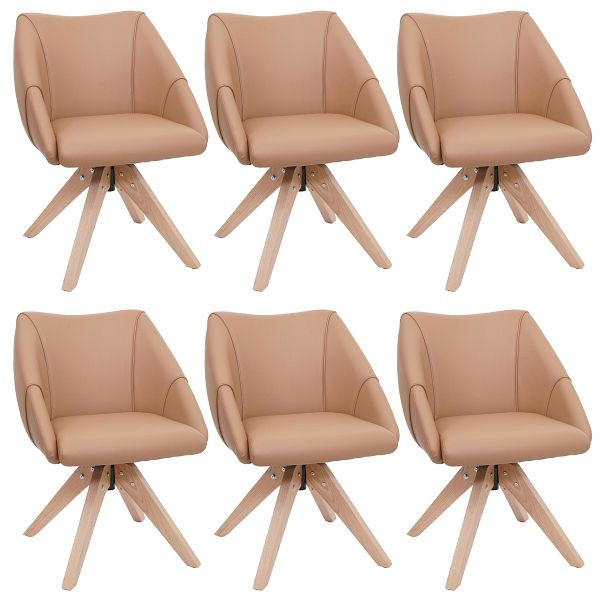 Mendler 6er-Set Esszimmerstuhl HWC-Q52, Küchenstuhl Drehstuhl Polsterstuhl Esstischstuhl, drehbar Holz Kunstleder, hellbraun, 3x166527