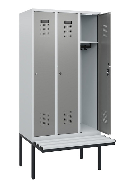 C+P Spind Evolo PLUS, 3 Abteile, 1950x900x815mm, 7035/0004, Zylinderschloss, Material Sitzfläche Kunststoff, 0490405-30 S10095