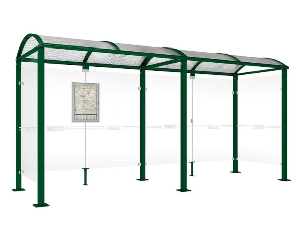 Procity Wartehalle Vierkantrohr - 2 Seitenverkleidungen, Farbe RAL 6005, Maße: Breite 5000 x Höhe 2560 x Tiefe 1600 mm, 529319.6005