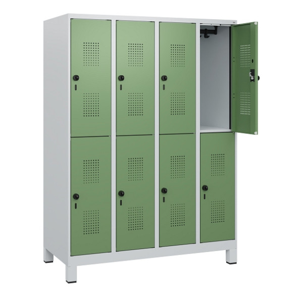 C+P Doppelstöckiger Spind Evolo PLUS, Füße, 8 Fächer, 1630x1200x500mm, 7035/6011, Drehriegel, 0493105-40 S10010
