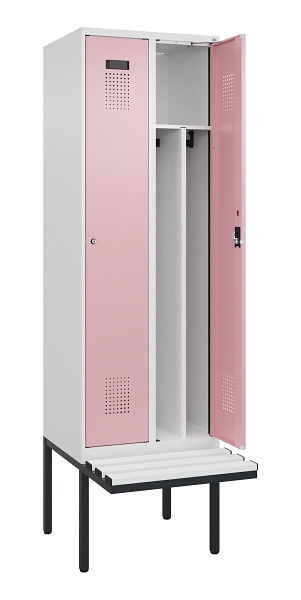 C+P Spind Evolo PLUS, 2 Abteile, 2120x600x815mm, 9016/3015, Zylinderschloss, Material Sitzfläche Kunststoff, 0490407-20F S10107