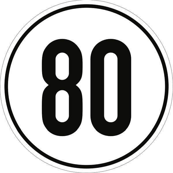 Moedel Geschwindigkeitsschild, 80 km/h, Folie, Ø 200 mm, 54283