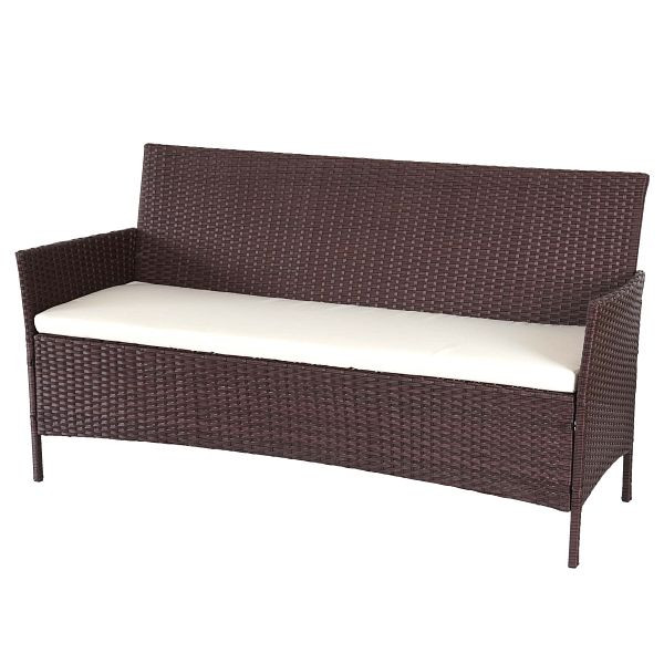 Mendler 3-Sitzer Poly-Rattan Gartenbank Halden, Sitzbank, braun-meliert, Kissen creme, 64284