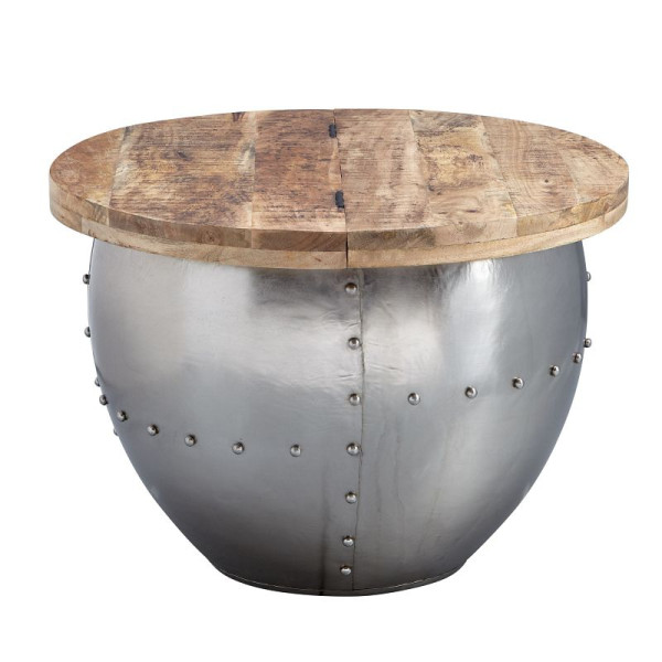 Wohnling Couchtisch Mango Massivholz/Metall 60x43x60 cm Industrial Style Rund mit Stauraum, WL6.310