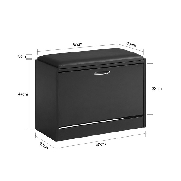 SoBuy Schuhbank mit einer Tür Schwarz 60x30x45 cm, Funktional, FSR16-SCH