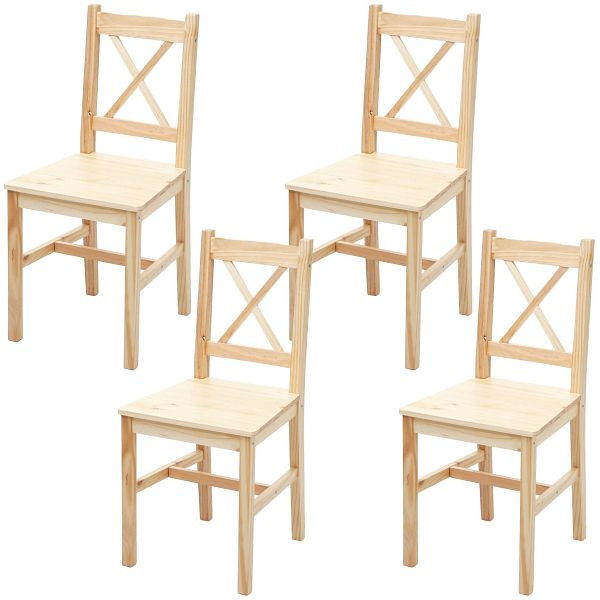 Mendler 4er-Set Esszimmerstuhl HWC-F77, Lehnstuhl Küchenstuhl Stuhl, Massiv-Holz Landhaus, Kiefer lasiert, 70482