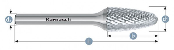 Karnasch Hartmetall-Frässtift unbeschichtet RBF/ HP-3 d1= 10,0 / l2= 20 / d2= 6 / l1= 65mm, VE: 3 Stück, 113051040