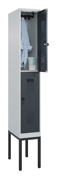 C+P Doppelstock-Spind Evolo PLUS, Gestell, 2 Fächer, 2120x300x500mm, 7035/7016, Drehriegel, 0493307-10 S10012