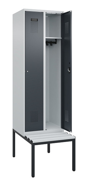 C+P Spind Evolo PLUS, 2 Abteil, 2120x600x815mm, 7035/7016, Zylinderschloss, Material Sitzfläche Kunststoff, Sitzbank, 0490507-20 S10093