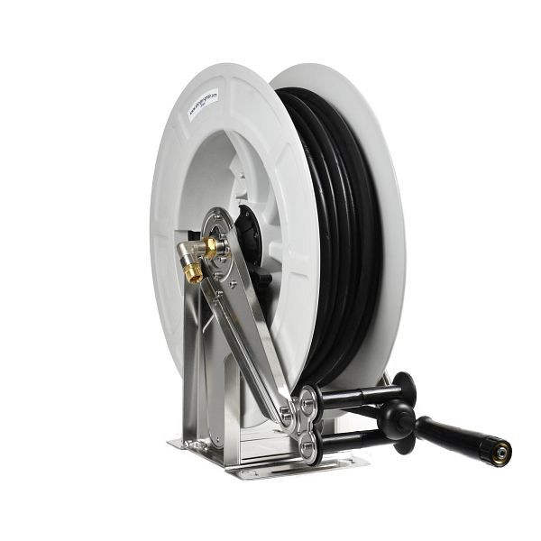 Ebinger Schlauchaufroller OSK 500 mit ABS-Kunststoffgehäuse, Rahmen und Achse in Edelstahl, Medium: Fett, 25 m Schlauch, 3.504.502