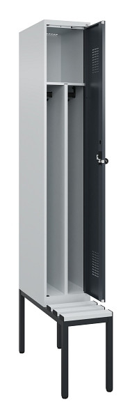 C+P Spind Evolo PLUS, 1 Abteile, 2120x300x815mm, 7035/7016, Haken 4, Drehriegel, Sitzfläche Kunststoff, Sitzbank, 0490507-10F S10067