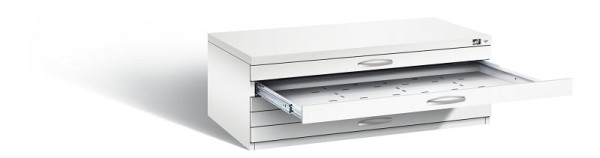 C+P Flachablageschrank Serie 7100_7200, H420xB1100xT765mm, Farbe: Verkehrsweiß, Bügelgriff, 7100-000 S10234