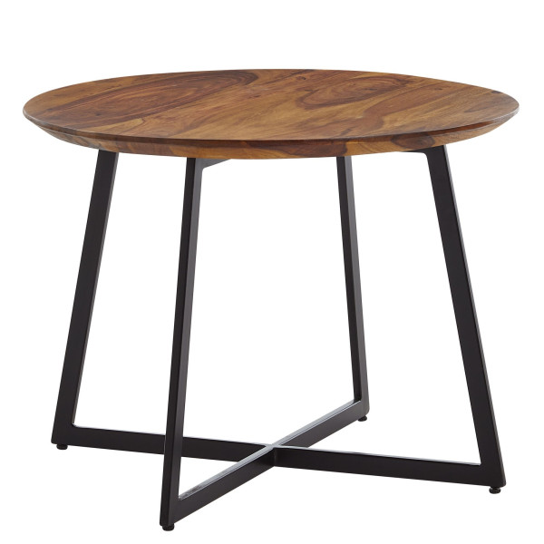 Wohnling Couchtisch 60x60x45 cm Sheesham Massivholz/Metall Sofatisch Rund, Tischplatte mit eleganter und ausdrucksstarker Maserung, WL6.526