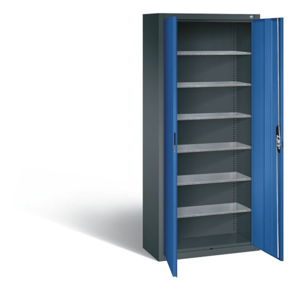 C+P Magazinschrank Serie 13, H1690xB700xT300mm, Farbe: Anthrazitgrau / Enzianblau, Muldengriff, 133413-20 S10185