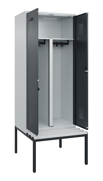 C+P PSA Doppel-Spind Evolo PLUS, Bank, 2 Abteile, 2120x800x815mm, 7035/7016, Zylinderschloss, Sitzfläche Kunststoff, Sitzbank, 0490527-22P S10093