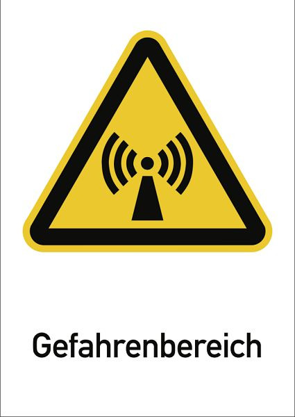 Moedel Gefahrenbereich ISO 7010, Kombischild, Aluminium, 262x371 mm, 98997
