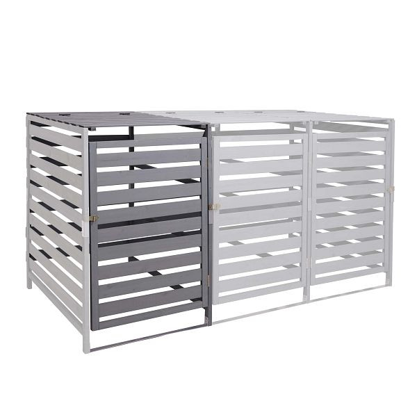 Mendler XL 1er-/2er-Mülltonnenverkleidung Erweiterung HWC-H62, Mülltonnenbox, 110x65x93cm Massiv-Holz, hellgrau, 73716