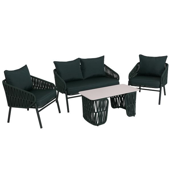 Mendler Gartengarnitur HWC-P90, Lounge-Set Gartenlounge Sofa Sessel Tisch, Seilgeflecht Rope Stoff/Textil (180g/m²), grün, 2x120219+120223+120227
