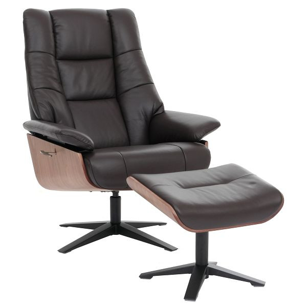 MCA Relaxsessel + Hocker HWC-N57, Fernsehsessel Liegesessel, Holz Echtleder, braun, 107241