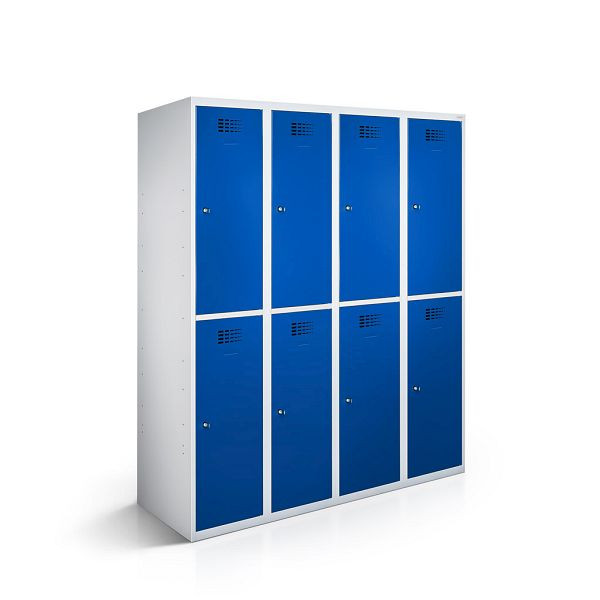 Rotstahl Garderobenschrank, 8 Abteile, Abteilbreite 30 cm, BASIC, Stollenfüße, Enzianblau, 1211-040200-1202112-7035-5010BasicZYL