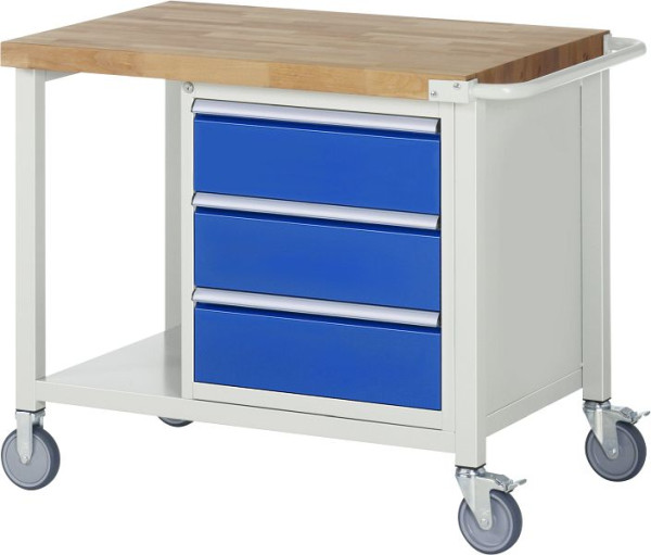RAU Fahrbare Werkbank 8000 - Modell 8157, B1000 x T700 x H880-1080 mm, Systemunterbau B995 x T650 mm, 3 Schubladen, 05-8157A6-107B4H.11