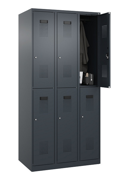 C+P Doppelstöckiger Spind Evolo PLUS, 6 Fächer, 1850x900x500mm, 7016/7016, Zylinderschloss, 049300-30 S10043