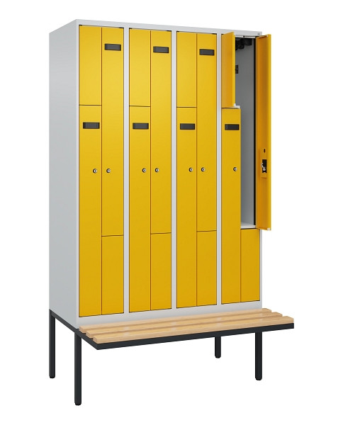 C+P Z-Spind Evolo PLUS, Bank, 8 Fächer, 2120x1200x815mm, 7035/1004, Zylinderschloss, Sitzfläche Holz, 0490437-408 S10023