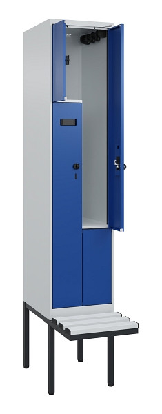 C+P Z-Spind Evolo PLUS, Bank, 2 Fächer, 2120x400x815mm, 7035/5010, Drehriegel, Material Sitzfläche Kunststoff, 0490437-122 S10060